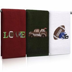 Football Themed Hand Towels Set - Red, Green, White